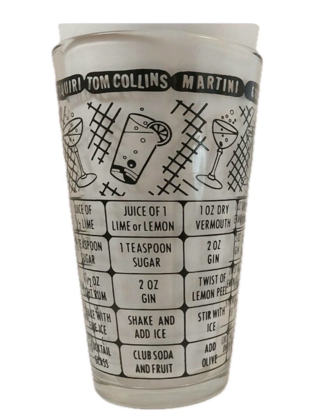 Vintage Federal Glass 12 oz Mid Century Cocktail Recipe Glass
